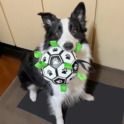 QDAN Dog Toys Extra Large Soccer Ball with Straps, Tug Toy, Water Toy, Durable Dogs Balls World Cup for Large