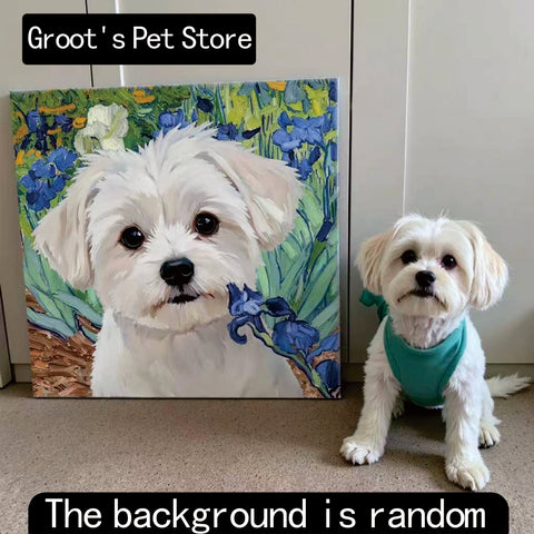 Pet Portrait from photo with Wreath, Watercolor Dog Portrait,Personalized pet painting, Thick Sustainable Paper/Frame/Canvas Print, Personalized Memorial Gift for Mom/Dad Pet Lover